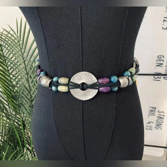 Multicolor Beaded Waist Belt with Silver Accents - Picture 2 of 5